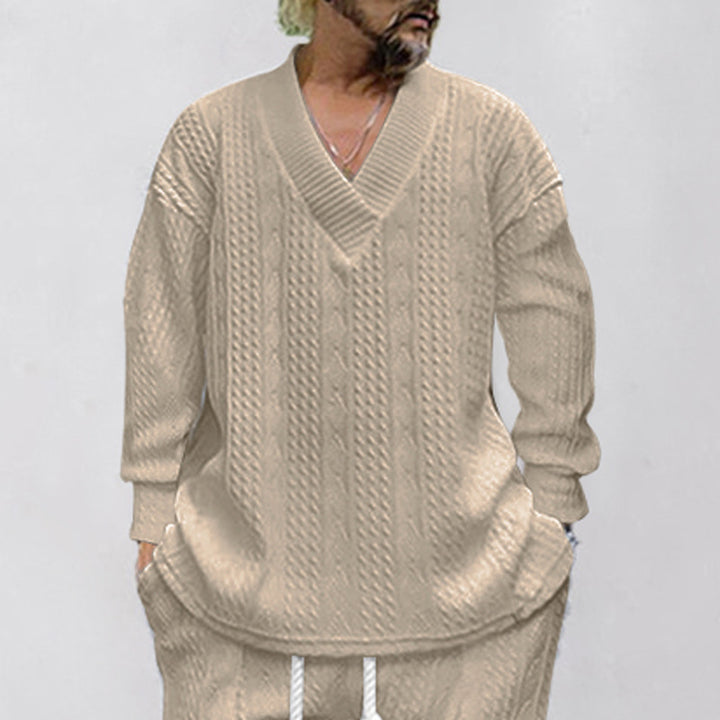 Herren Grobstrickpullover mit V-Ausschnitt und lässiger Passform Echoarchiv