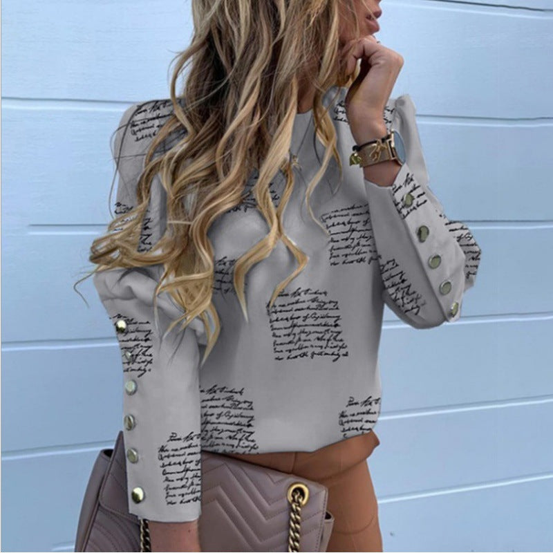 Damen Leichte Bluse mit Leopardenprint, Ballonärmeln und Zierknopfleiste – Élovi