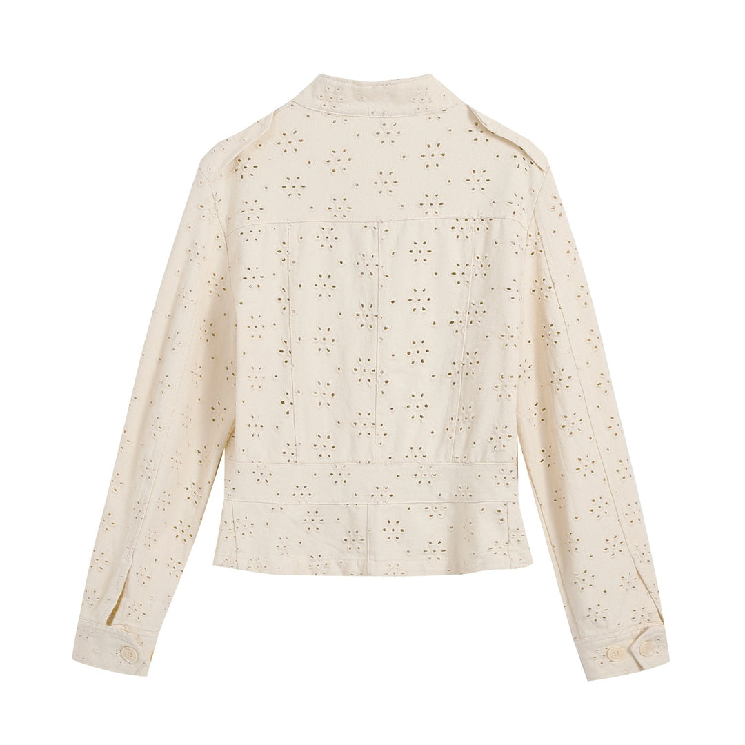Damen Kurz geschnittene Broderie-Anglaise Feldjacke mit Pattentaschen Echo Archiv