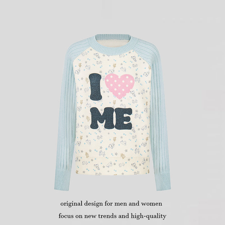 Damen Feinstrick-Pullover mit Applikations-Statement, gerippten Raglanärmeln und Mini-Print Echoarchiv