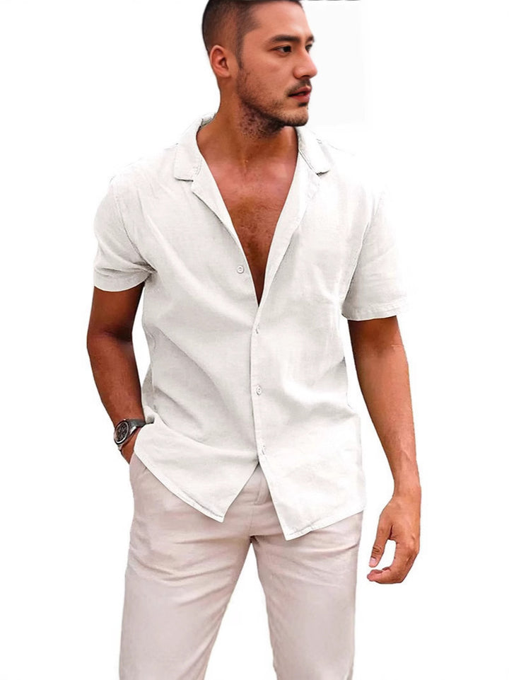 Herren Kurzarmhemd im lässigen Leinen-Stil mit hochwertiger Knopfdetails Echoarchiv