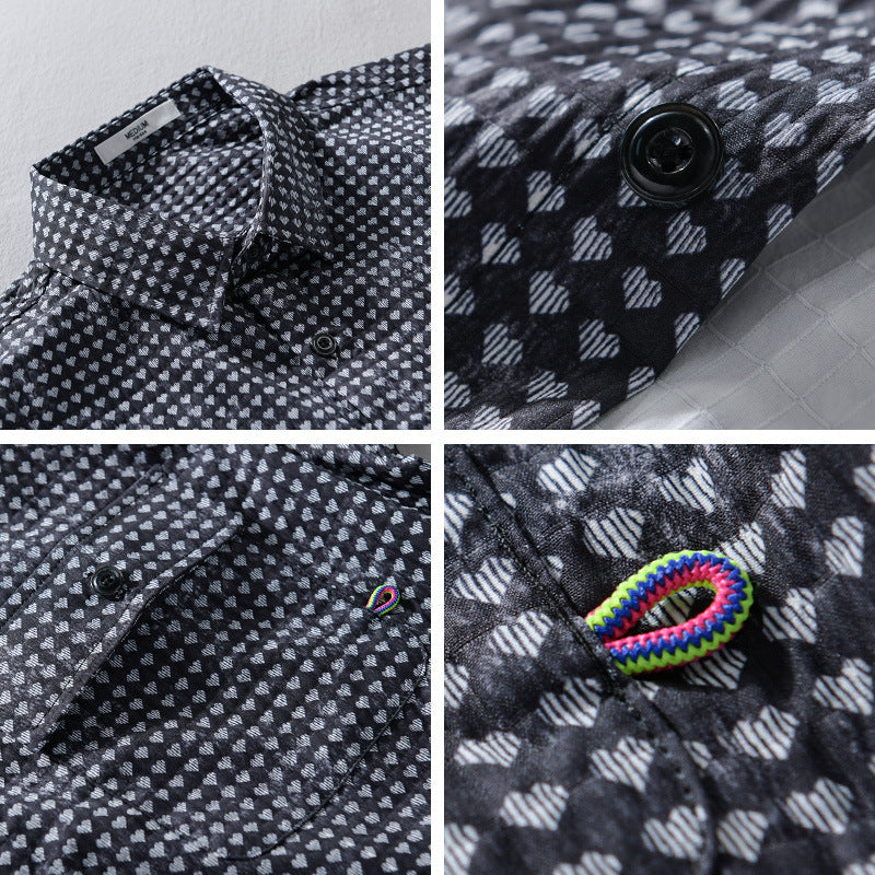 Herren Hemdjacke-Overshirt aus Baumwollmix mit Miniherz-Alloverprint und Brusttaschen Echoarchiv