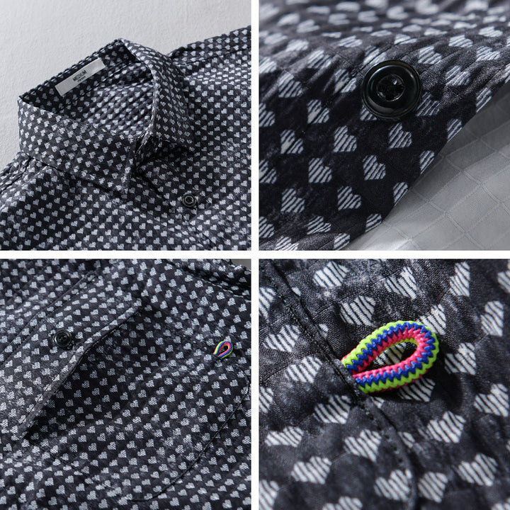 Herren Hemdjacke-Overshirt aus Baumwollmix mit Miniherz-Alloverprint und Brusttaschen Echoarchiv