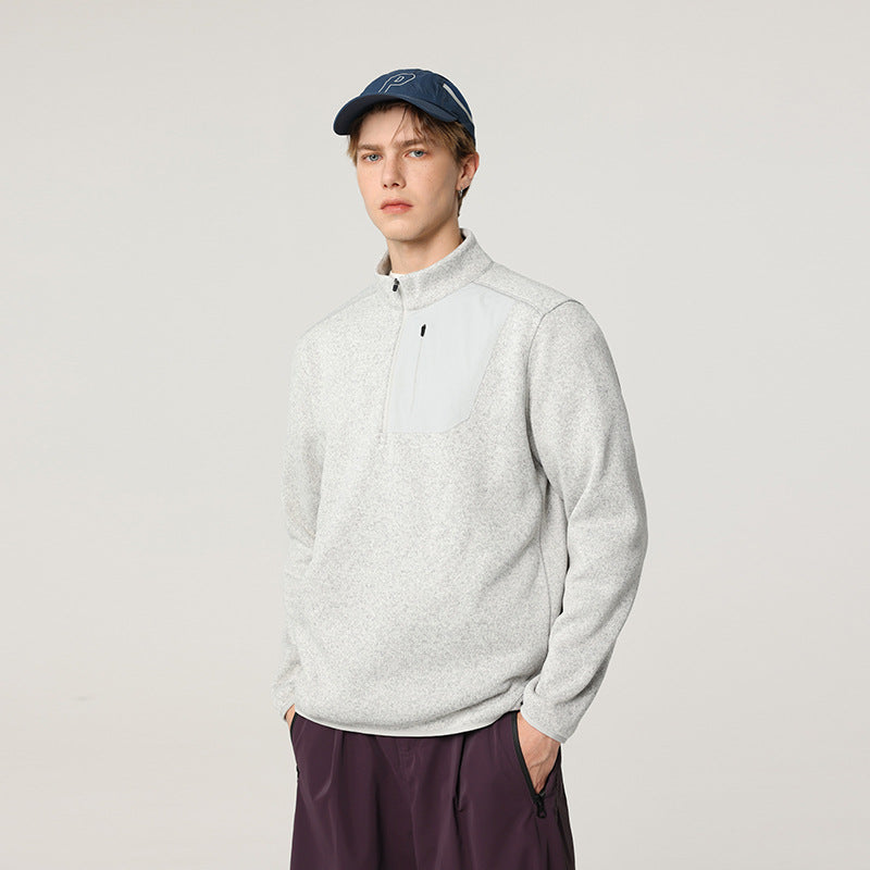 Herren Fleece-Halbzip-Pullover mit Stehkragen, Brustreißverschlusstasche und Relaxed-Fit Echo Archiv