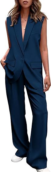Damen ärmelloses Blazer-Set mit weit geschnittenen Hosen Echoarchiv