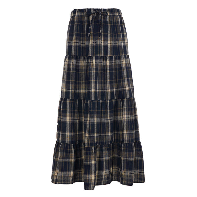 Damen Langer, karierter Maxi-Rock im Lagenlook Echo Archiv