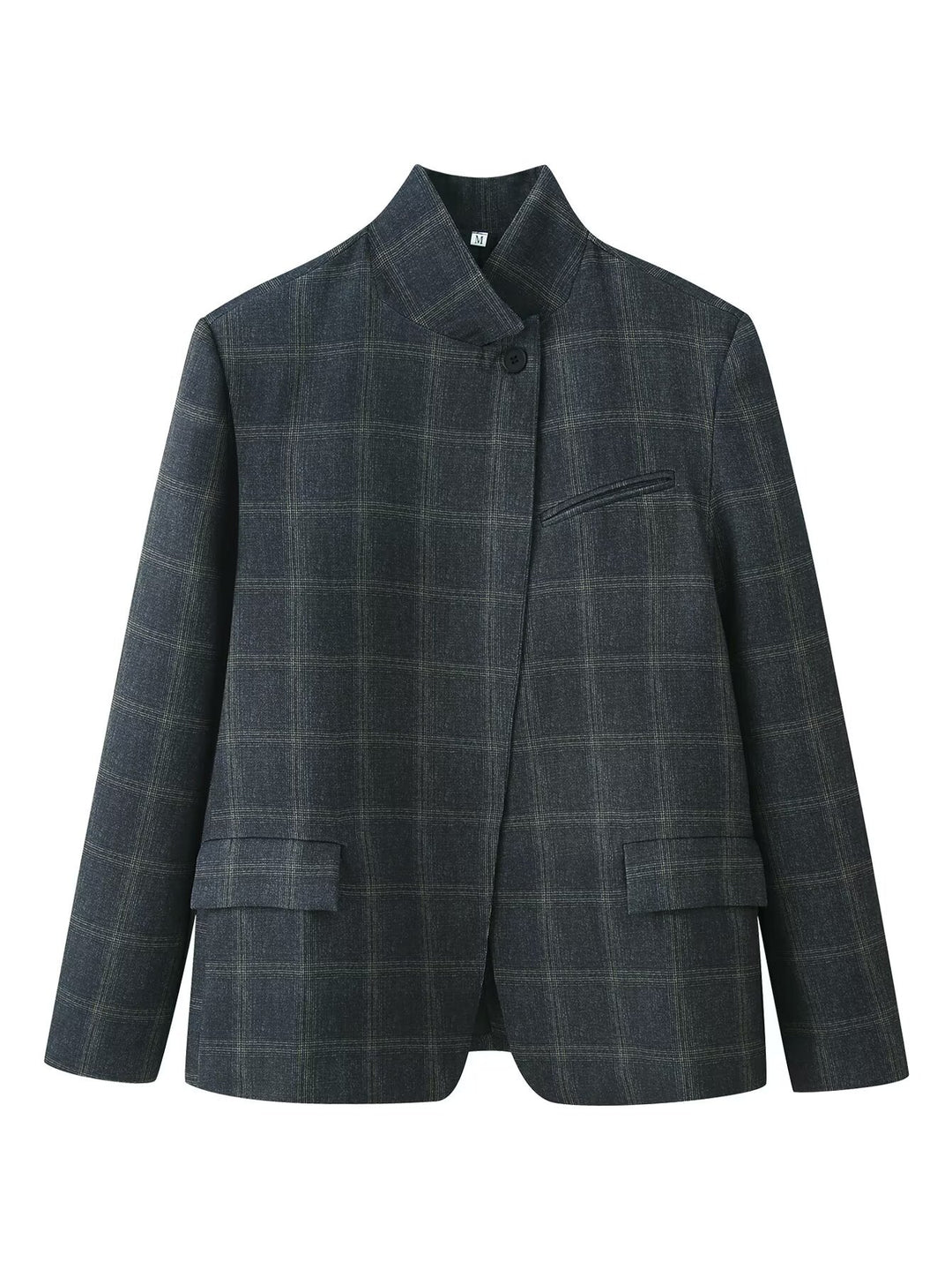 Damen Gerade geschnittener Glencheck-Blazer mit Stehkragen und Pattentaschen Echoarchiv