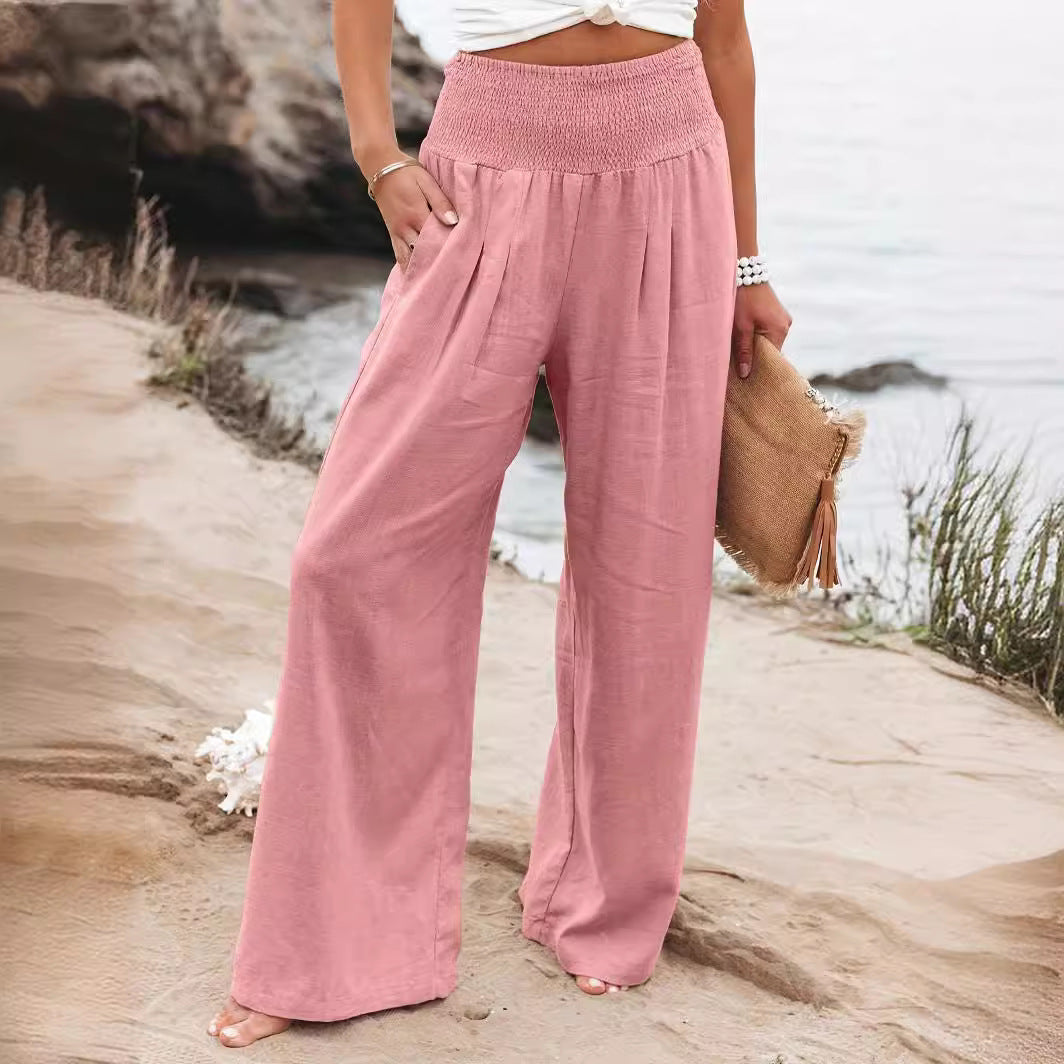 Damen weite Leinenhose mit elastischem Bund Echoarchiv
