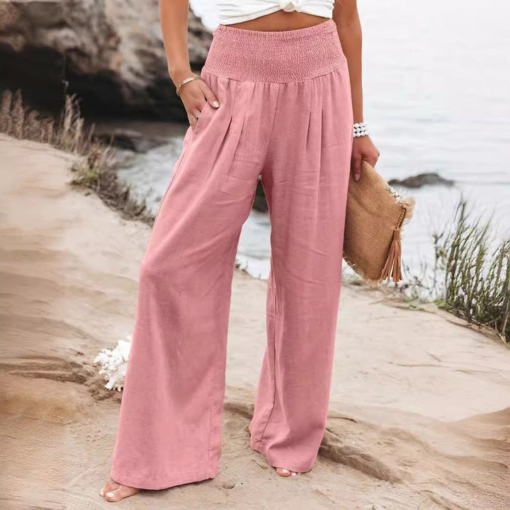Damen weite Leinenhose mit elastischem Bund Echoarchiv