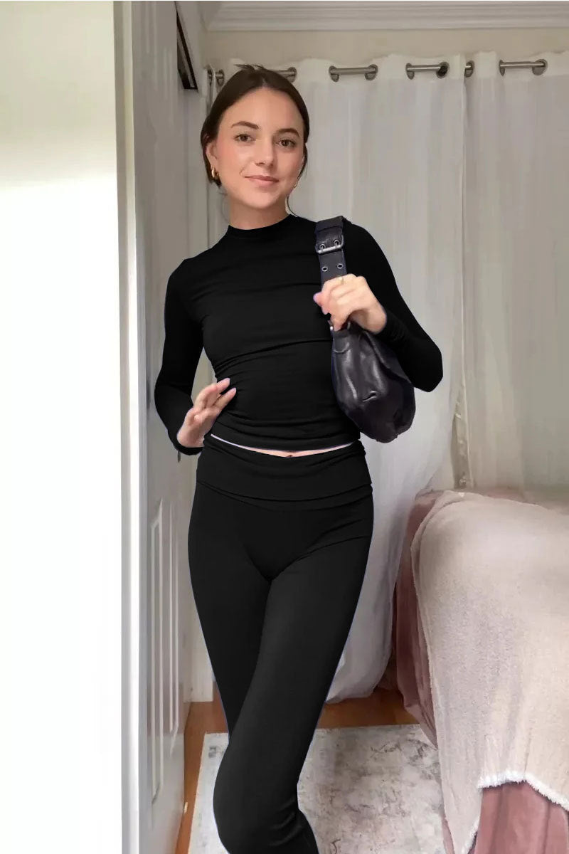 Damen Nahtloses Sport-Set mit Langarm-Cropped-Top und High-Waist Leggings – Orélia