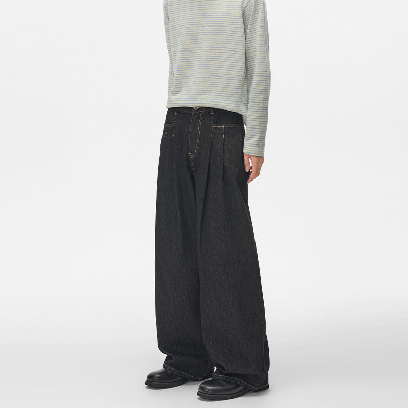 Damen High‑Waist Plissée-Denim-Palazzohose mit ultrabreitem Bein und verlängertem Saum Echo Archiv