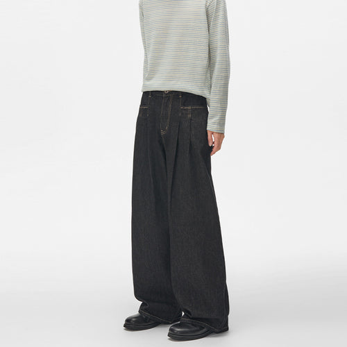 Damen High‑Waist Plissée-Denim-Palazzohose mit ultrabreitem Bein und verlängertem Saum Echo Archiv