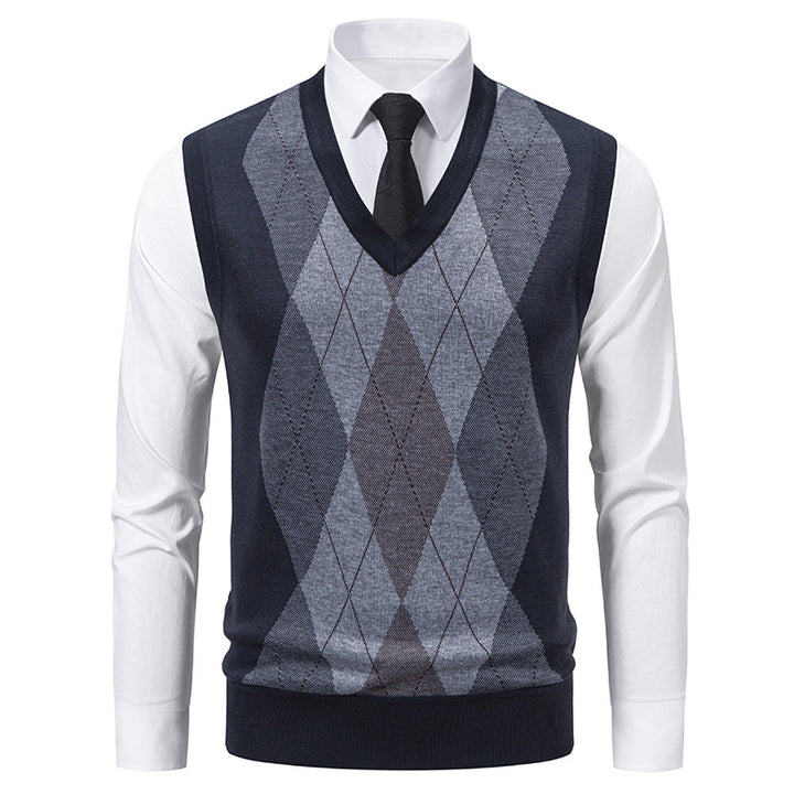 Herren V-Ausschnitt Strickpullover mit elegantem Rautenmuster Echoarchiv
