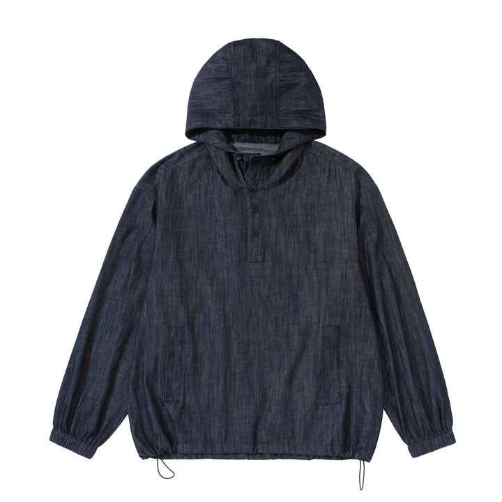 Herren leichter Denim-Anorak mit Kapuze und halber Knopfleiste Echoarchiv