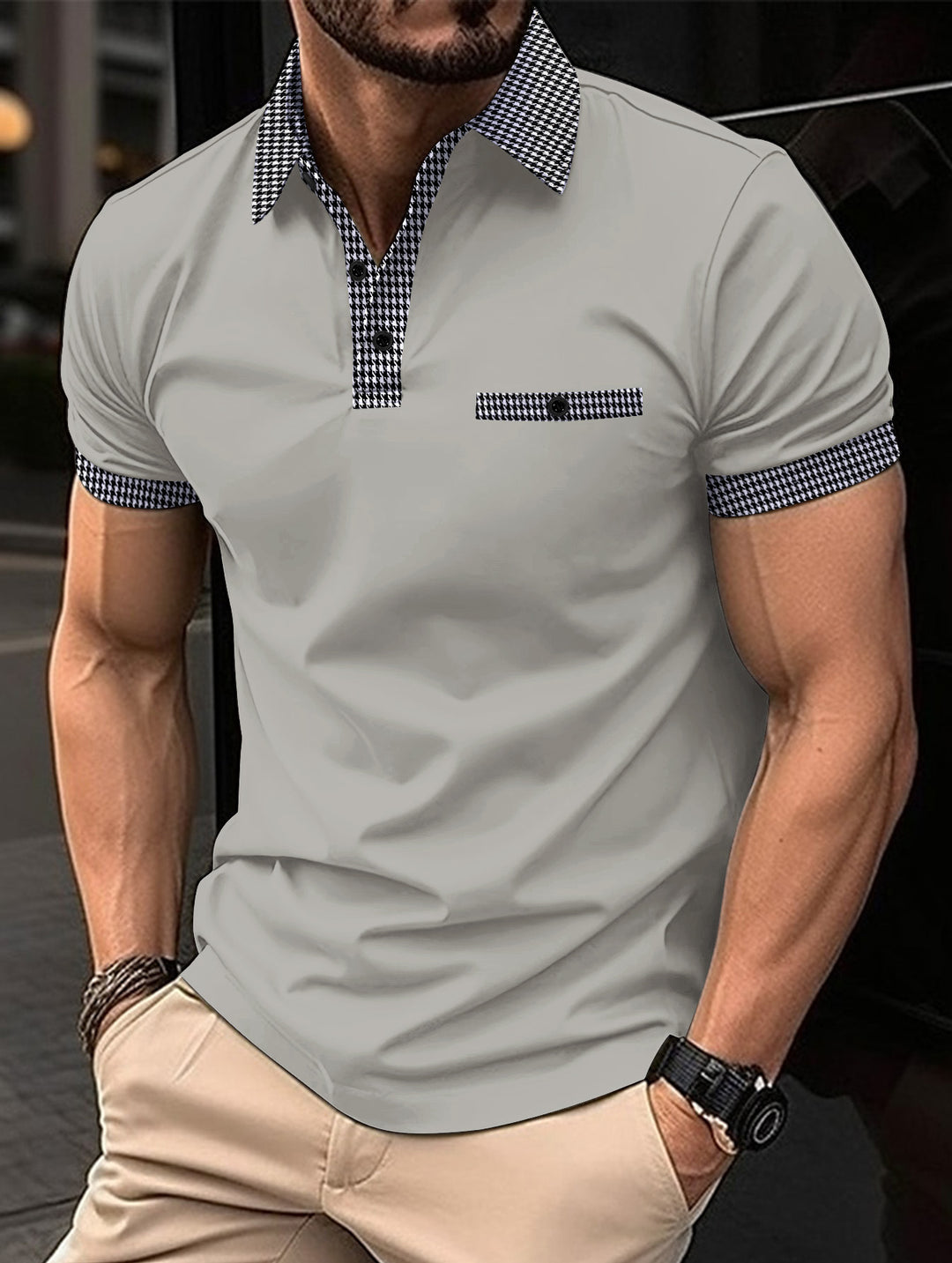 Herren Polohemd mit modernem Kragen-Design und praktischer Brusttasche Echoarchiv