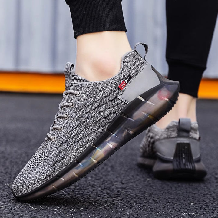 Unisex atmungsaktive Strick-Laufsneaker mit transparenter Wellenlaufsohle und gepolstertem Sockeneinstieg – Tavélo