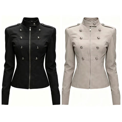 Damen Taillierte Military‑Inspired Jacke mit Stehkragen, Zierknopfreihe und Reißverschluss Echo Archiv