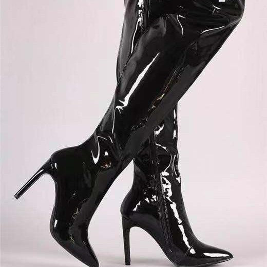Damen Overknee Stiefel mit glänzender Oberfläche und elegantem Stiletto-Heel – Lioré