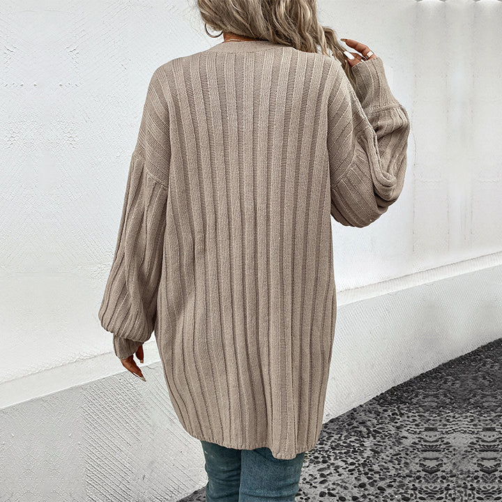 Damen Longline Strickmantel-Cardigan mit vertikaler Rippenstruktur und Oversize-Silhouette Echoarchiv