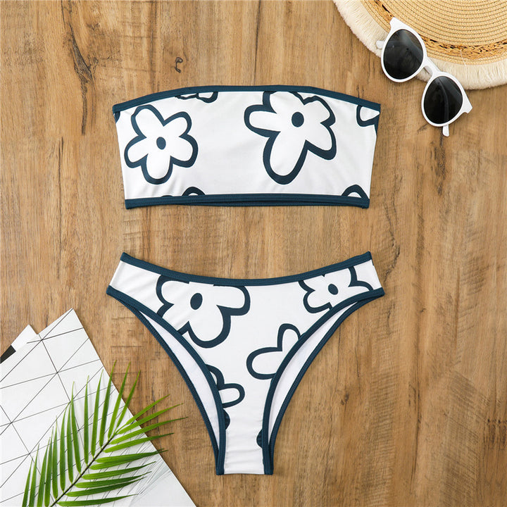 Damen Bandeau-Bikini mit floralem Muster und hohem Schnitt Echo Archiv