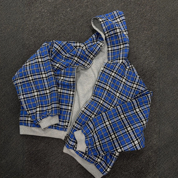 Unisex nan gefütterte Kapuzenjacke mit kariertem Flanellfutter und Reißverschluss Echo Archiv