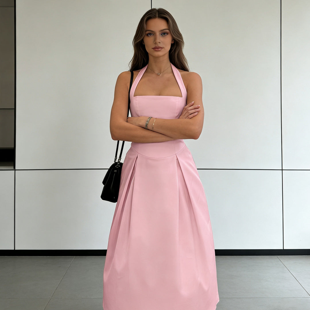 Damen Elegantes Midikleid mit tiefem V-Ausschnitt und stilvollem Faltenrock Echo Archiv
