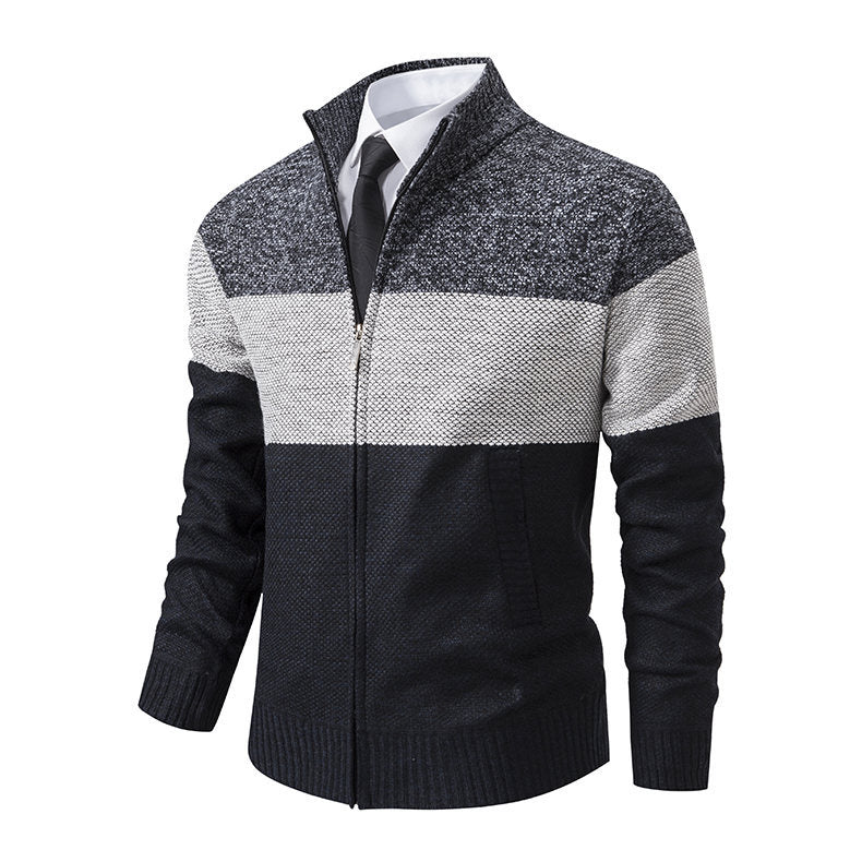 Herren modische Strickjacke mit Stehkragen und modernem Zip Echoarchiv