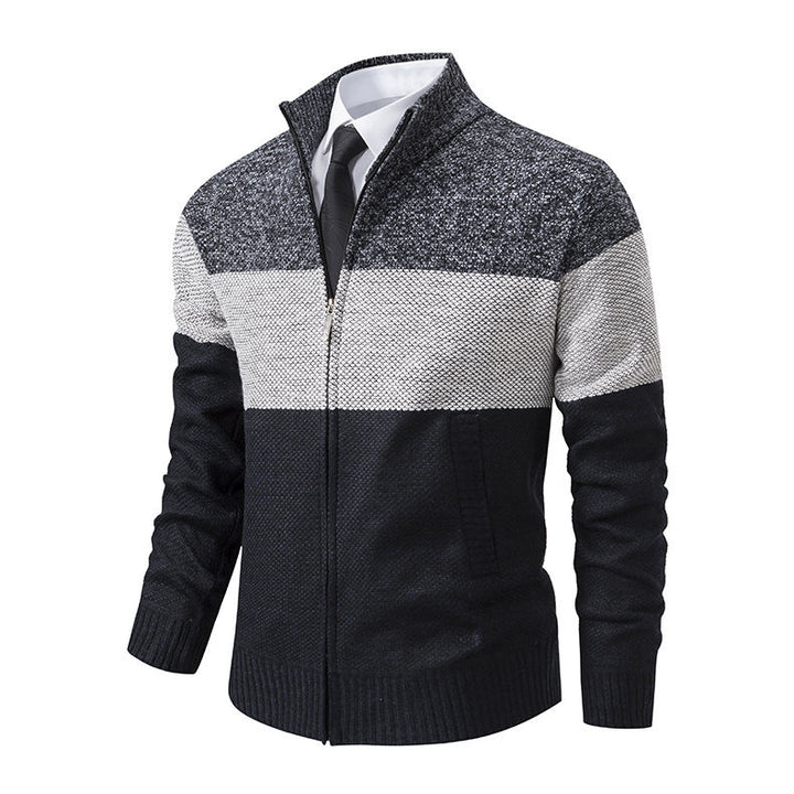 Herren modische Strickjacke mit Stehkragen und modernem Zip Echoarchiv