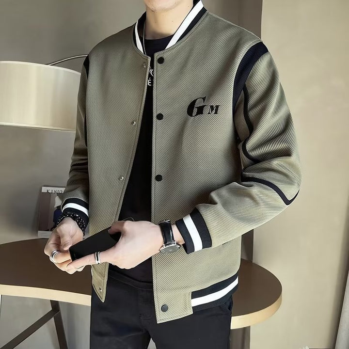 Herren Leichte Varsity-Bomberjacke mit Strukturgewebe, Rippbündchen und Druckknopffront Echoarchiv