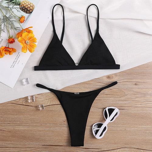 Damen Triangel-Bikinioberteil mit verstellbaren Trägern und glänzendem Material Echo Archiv