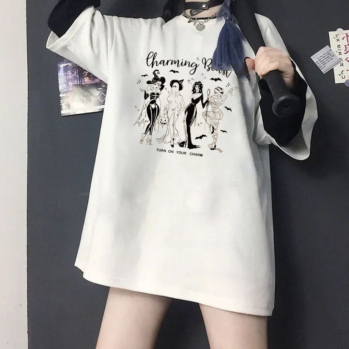 Damen T-Shirt mit künstlerischem Skelettmotiv und einzigartigem Druck Echo Archiv