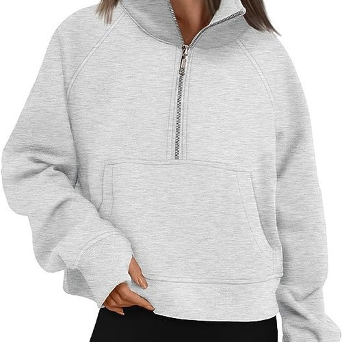 Damen nan cropped Halbzip-Sweatshirt mit hohem Stehkragen, Kängurutasche und überschnittener Schulter Echo Archiv
