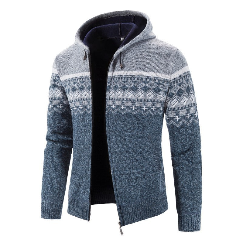 Herren Strickjacke mit Kapuze und eleganten Mustern Echoarchiv