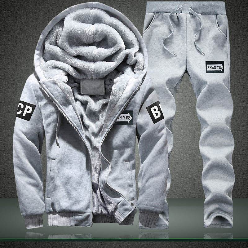 Herren Gefüttertes Hoodie- und Jogging‑Set mit Teddyfutter und Reißverschluss – Cavarno