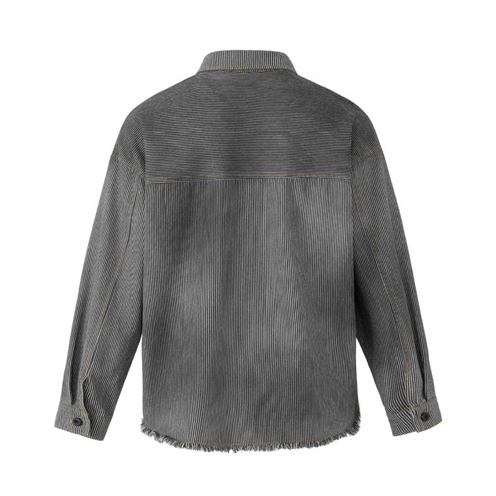 Damen Overshirt-Jacke aus gestreiftem Denim mit Fransen und Used-Details Echoarchiv