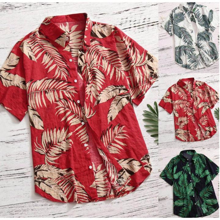 Herren Tropical Leaf Print Freizeitshirt Echoarchiv
