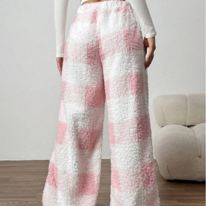 Damen nan kuschelige karierte Fleece-Hose mit Tunnelzugbund und weitem Bein Echo Archiv