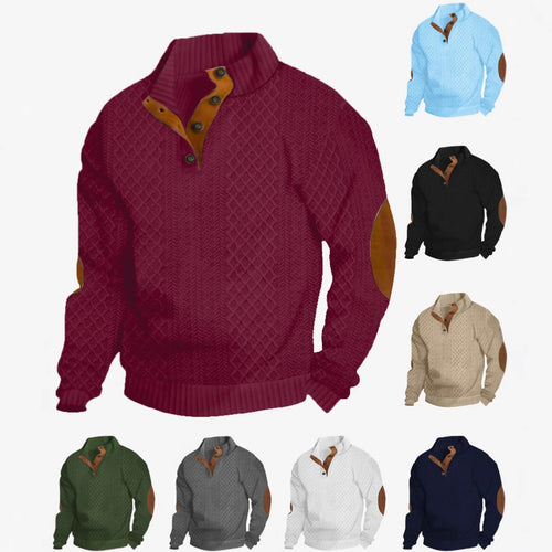 Herren nan Grobstrickpullover mit Stehkragen Lederbesatz und Ellenbogenauflagen Echo Archiv