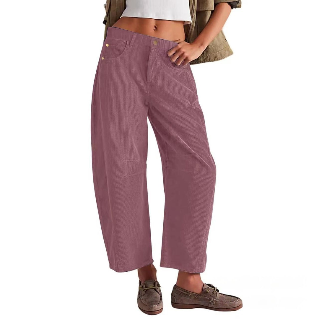 Damen Weite Cordhose mit hoher Taille, Cropped-Bein und Eingriffstaschen Echo Archiv