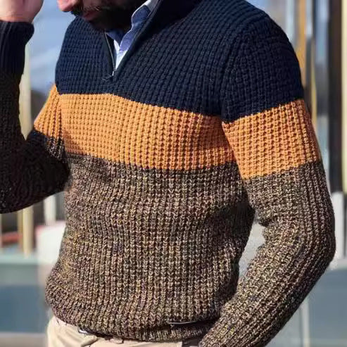 Herren Strickpullover mit strukturierter Oberfläche und halben Reißverschluss Echoarchiv