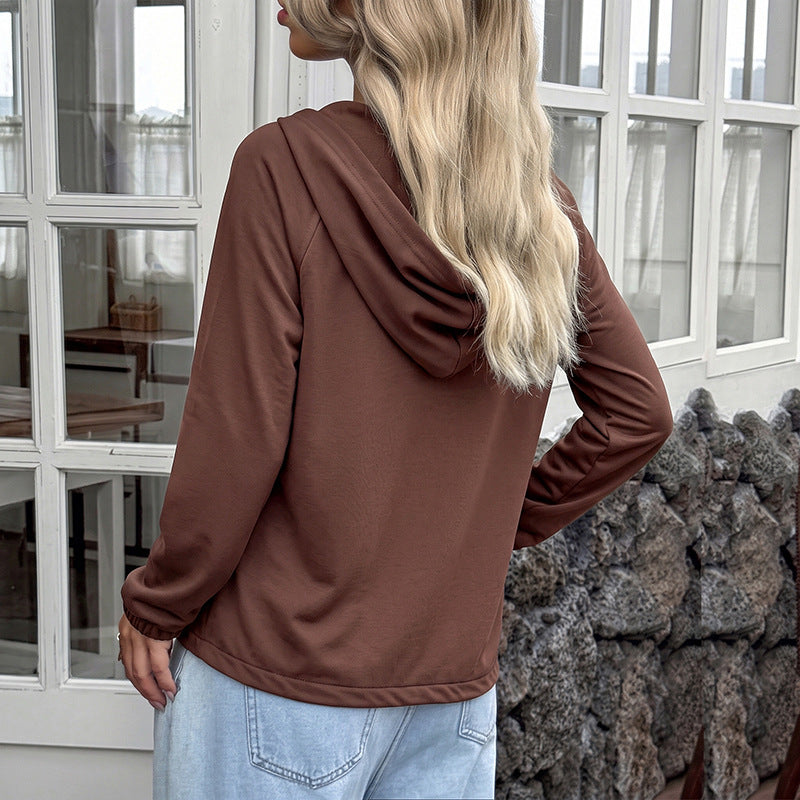Damen Kapuzenbluse mit raglanärmeln, zweifacher Knopfleiste und elastischem Saum Echoarchiv