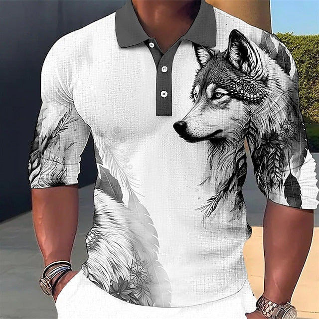 Herren Polo-Shirt mit einzigartigem Wolfsdesign Echoarchiv