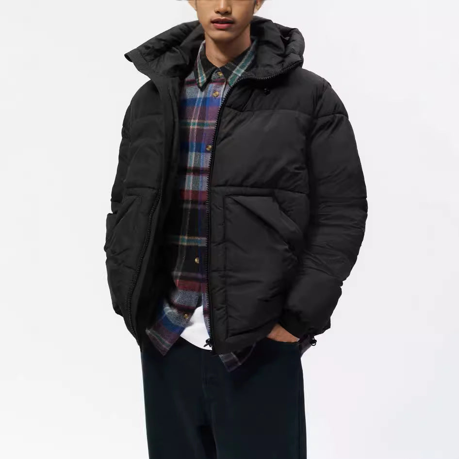 Herren gesteppte Winterjacke mit Kapuze und großzügigen Taschen Hedi-Mode
