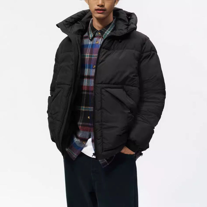 Herren gesteppte Winterjacke mit Kapuze und großzügigen Taschen Hedi-Mode