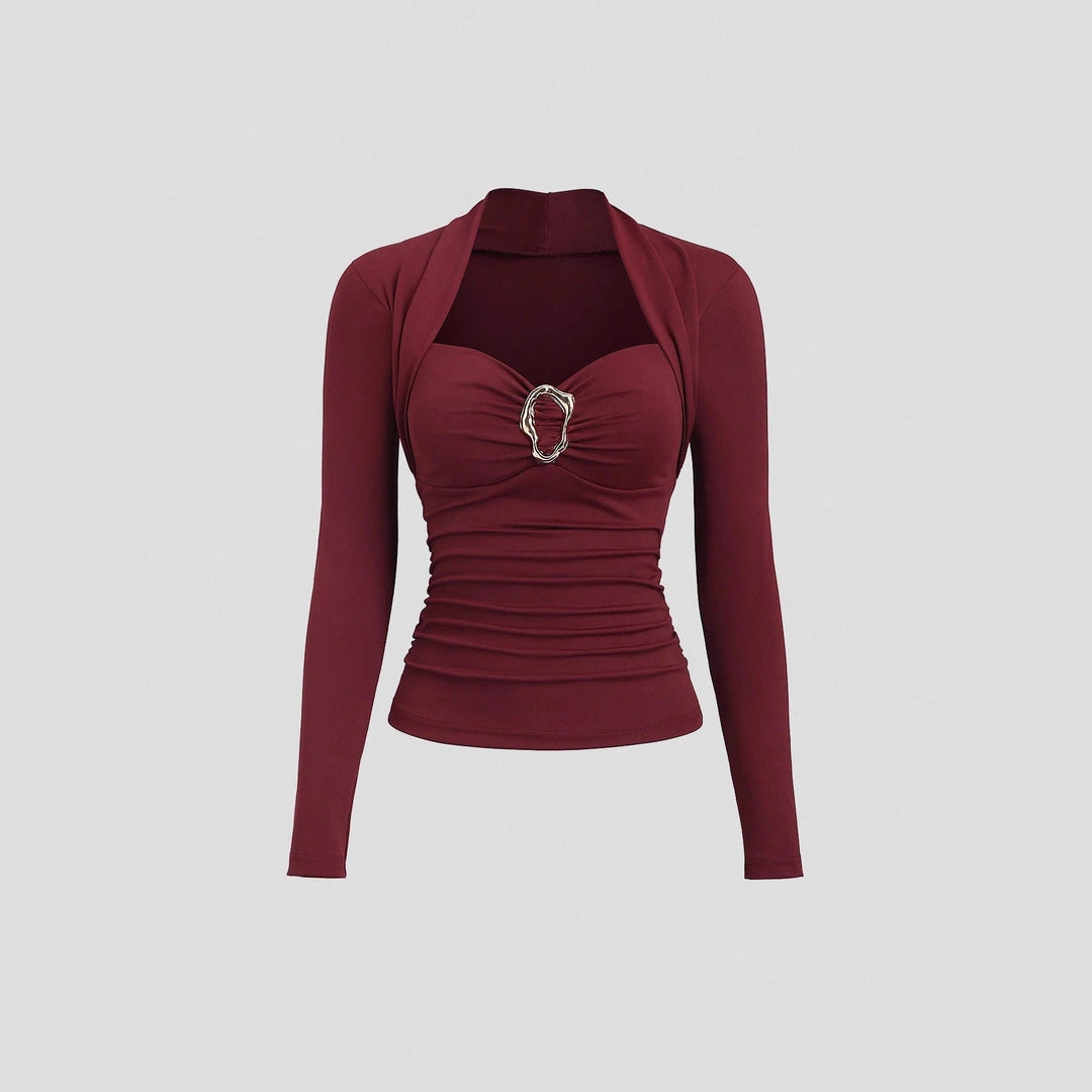 Damen nan figurbetontes Raffung-Top mit herzförmigem Dekolleté, Bustier-Optik und goldener Schmuckklemme Echo Archiv