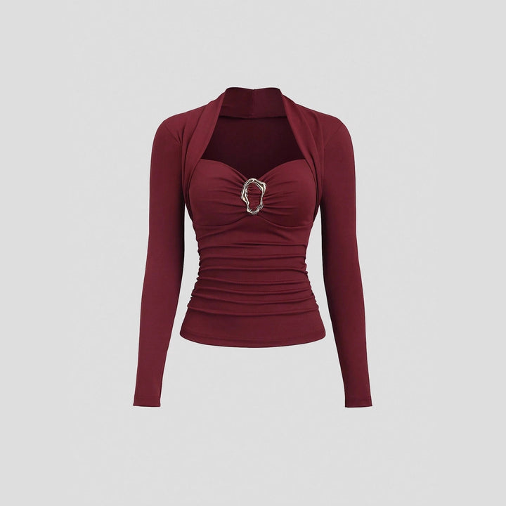 Damen nan figurbetontes Raffung-Top mit herzförmigem Dekolleté, Bustier-Optik und goldener Schmuckklemme Echo Archiv