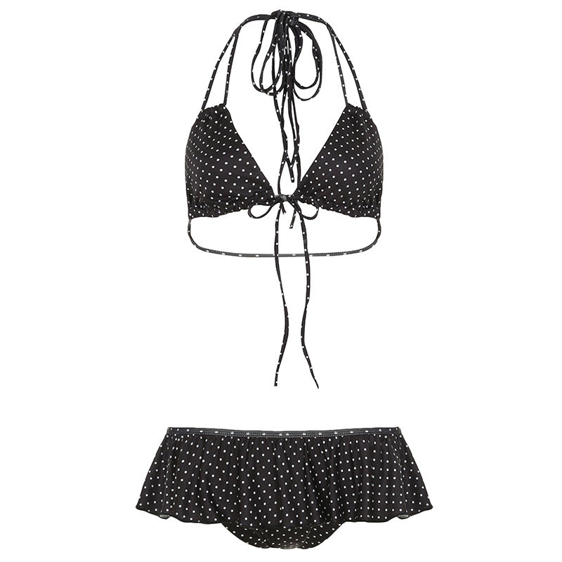 Damen verspieltes Triangel-Bikini-Set mit Rüschensaum und Bindebändern Echo Archiv