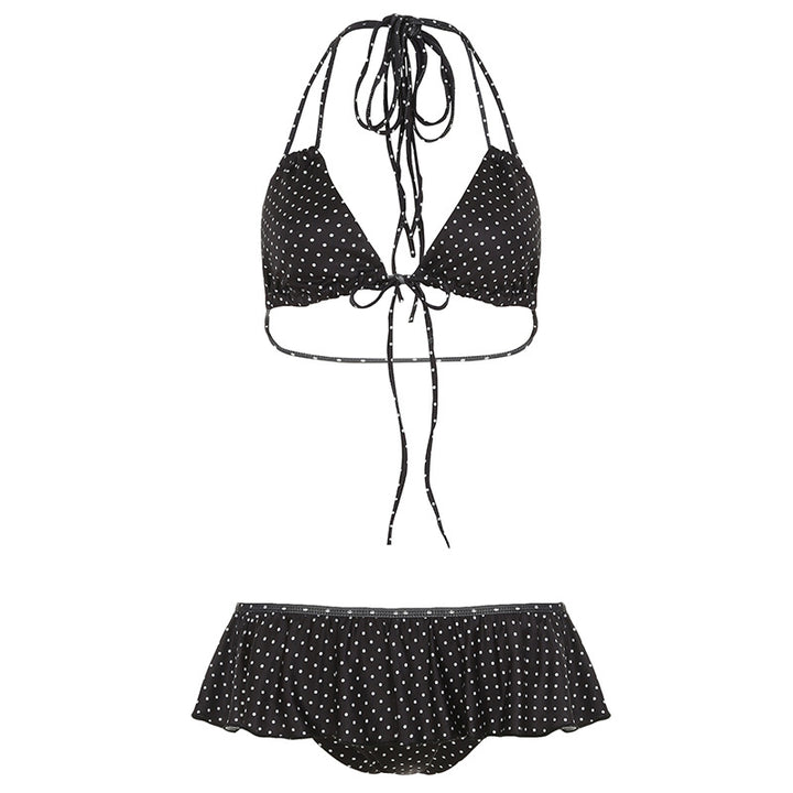Damen verspieltes Triangel-Bikini-Set mit Rüschensaum und Bindebändern Echo Archiv