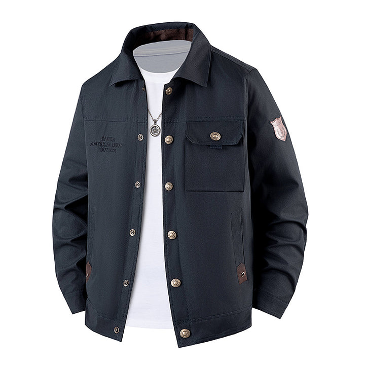 Herren Canvas-Workerjacke mit Knopfleiste, aufgesetzter Brusttasche und Hemdkragen Echoarchiv