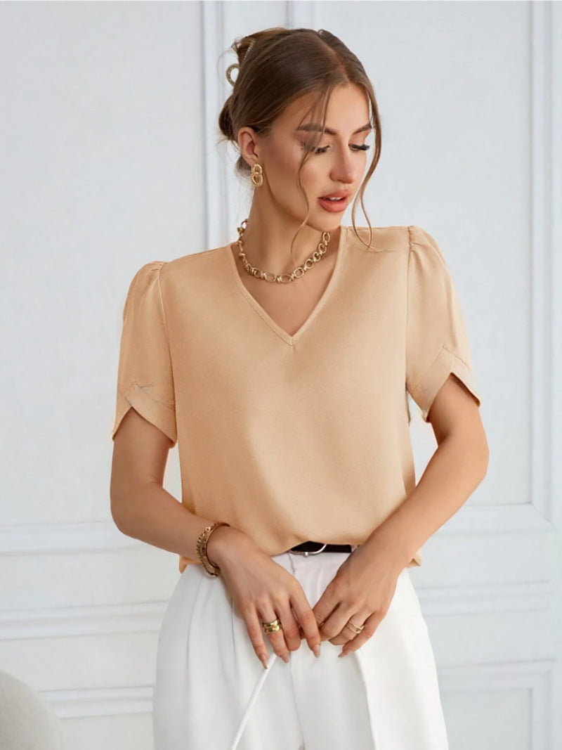 Damen V-Ausschnitt Bluse mit Puffärmeln Echo Archiv